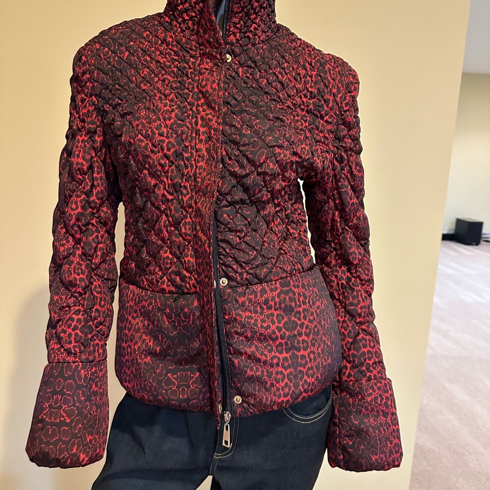 Just Cavalli Red Puffer Jacket with Stand-Up Collar